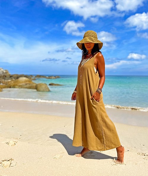 Earthernwear Beautiful casual wide leg overall for women with pocket. Elegant and comfortable