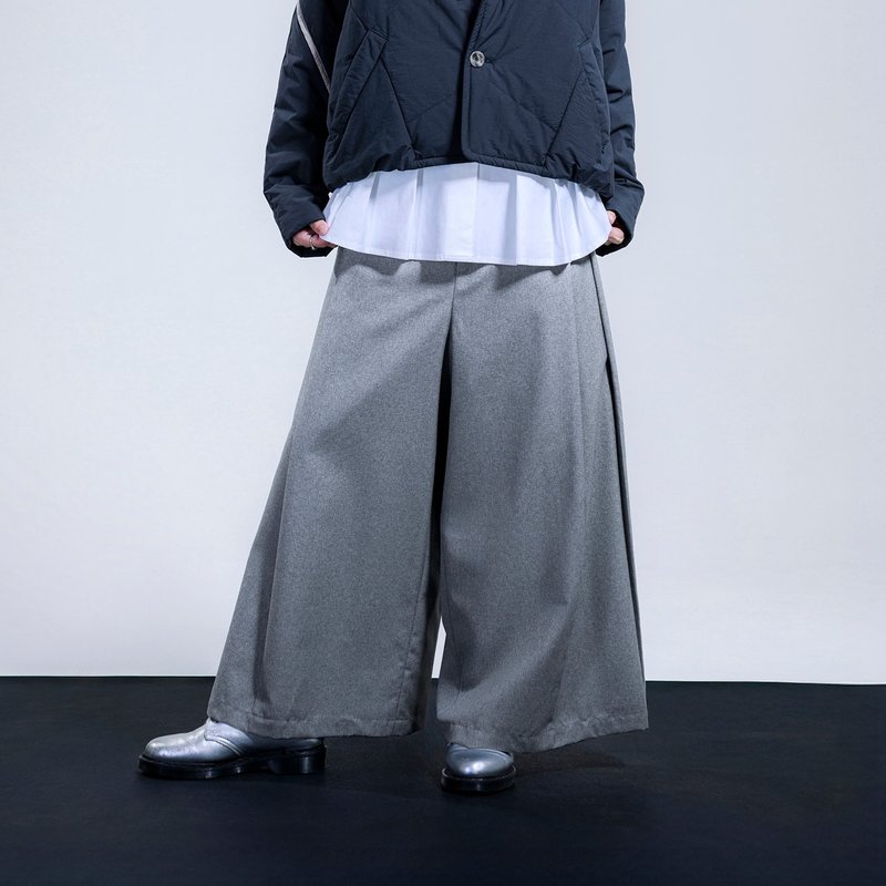 對摺活褶長寬褲 - 女長褲 - 其他材質 灰色