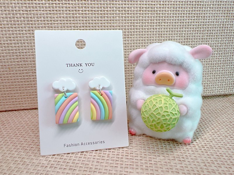 After the rain, there must be a rainbow-cloud rainbow soft clay earrings / Clip-On - ต่างหู - ดินเผา 