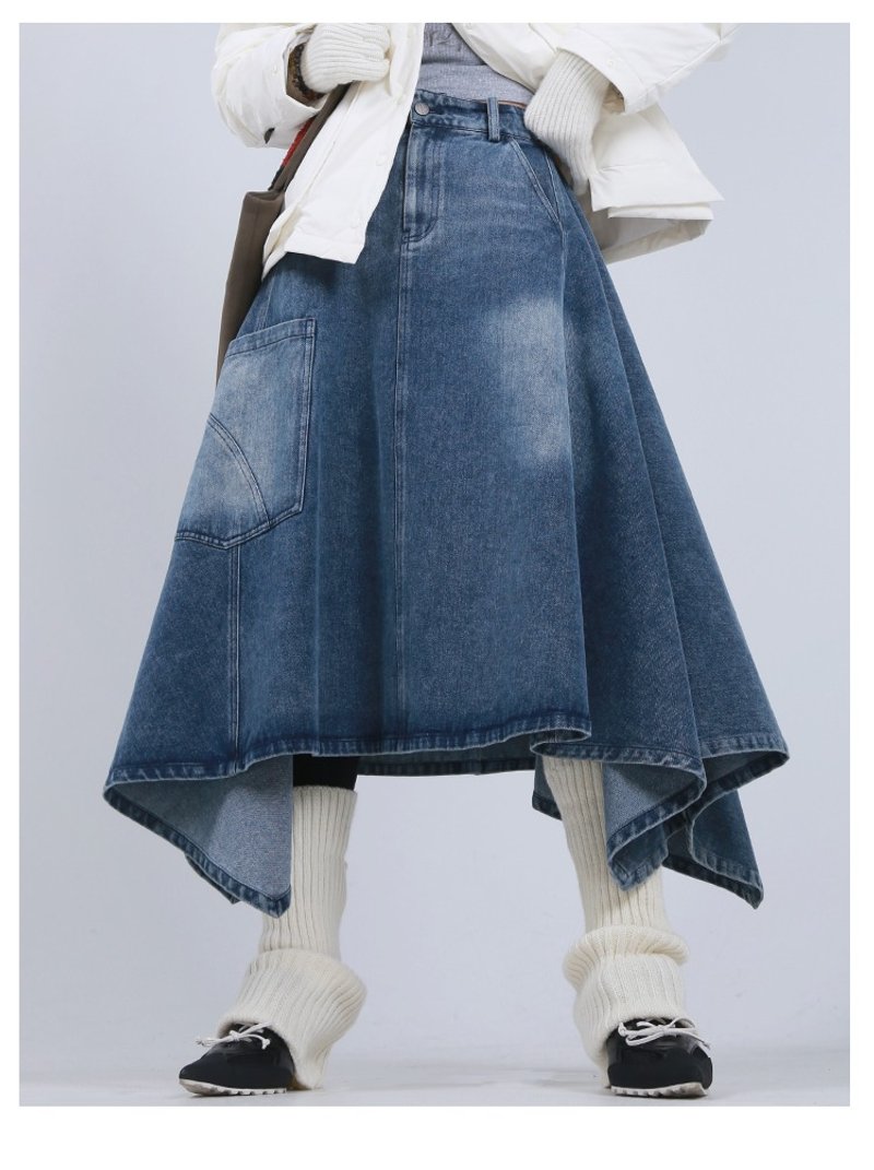 Women's retro distressed high waist denim skirt - กระโปรง - ผ้าฝ้าย/ผ้าลินิน 