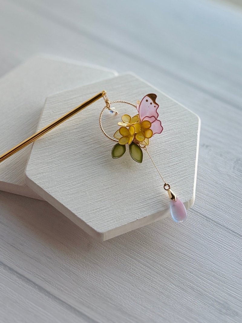 桂花紫蝶髮簪一隻販售 可改夾 - 髮夾/髮圈 - 樹脂 紫色