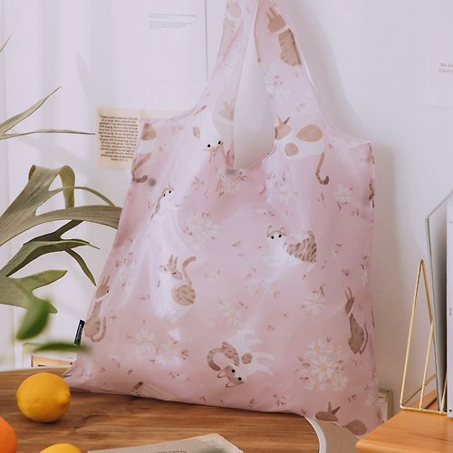 wwiinngg 環保收納購物袋(大)-柔粉貓貓