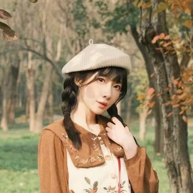 Beret [ISW] Knitted Wool Beret - Beige (Two Colors Available) Modeling Cap - หมวก - ขนแกะ ขาว