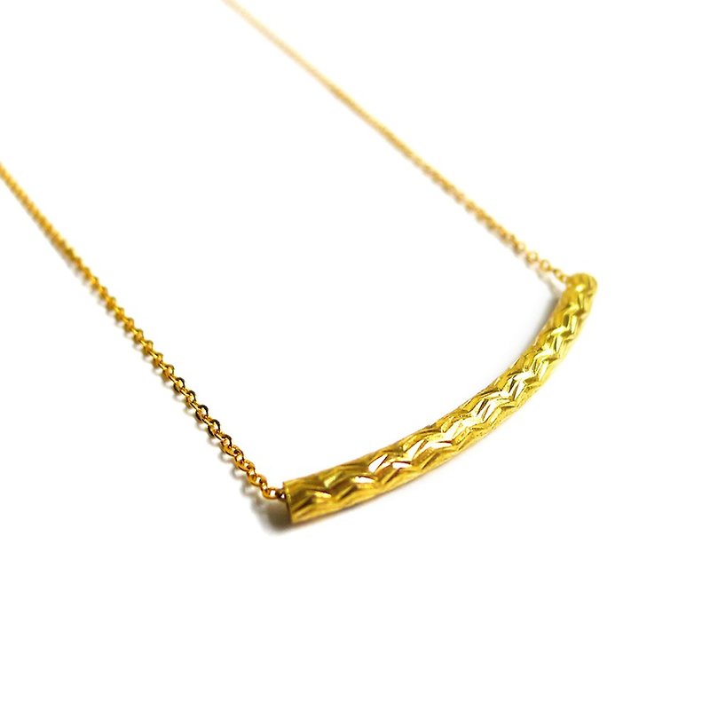 Ficelle | Handmade Brass Natural Stone Necklace | [Cut Tube] Brass 18K Gold Plated Clavicle Chain - สร้อยคอทรง Collar - โลหะ 