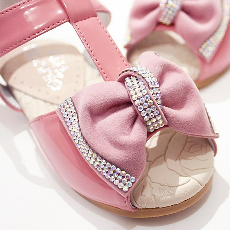 (0 yard special) bright Jingjing bow T-shaped sandals - pink peach 16 - Kids' Shoes - Genuine Leather Pink