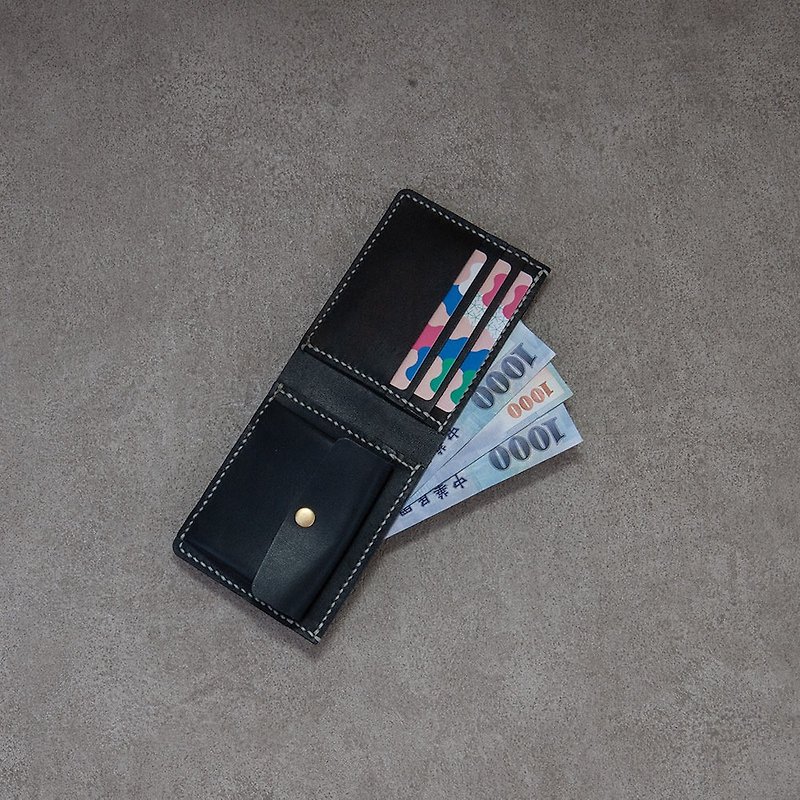 Wallet Silver Short Clip Wallet Card Change Genuine Leather Custom Wallet Gift - กระเป๋าสตางค์ - หนังแท้ สีดำ