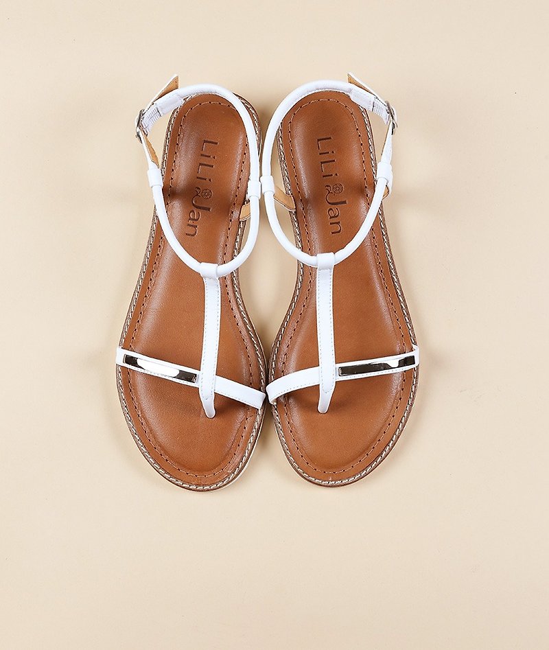 [Fashion pheromones] full leather fine metal sandals _ fashion white - รองเท้ารัดส้น - หนังแท้ ขาว