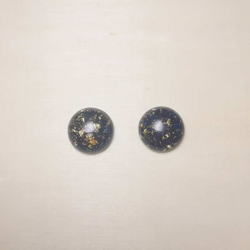 Vintage gold leaf dark blue earrings - ต่างหู - เรซิน สีน้ำเงิน