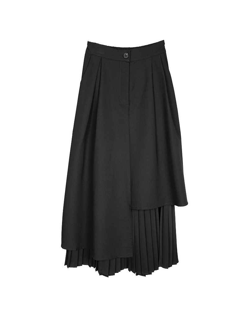 Double Layered Patchwork Pleated Skirt - Skirts - Polyester Black