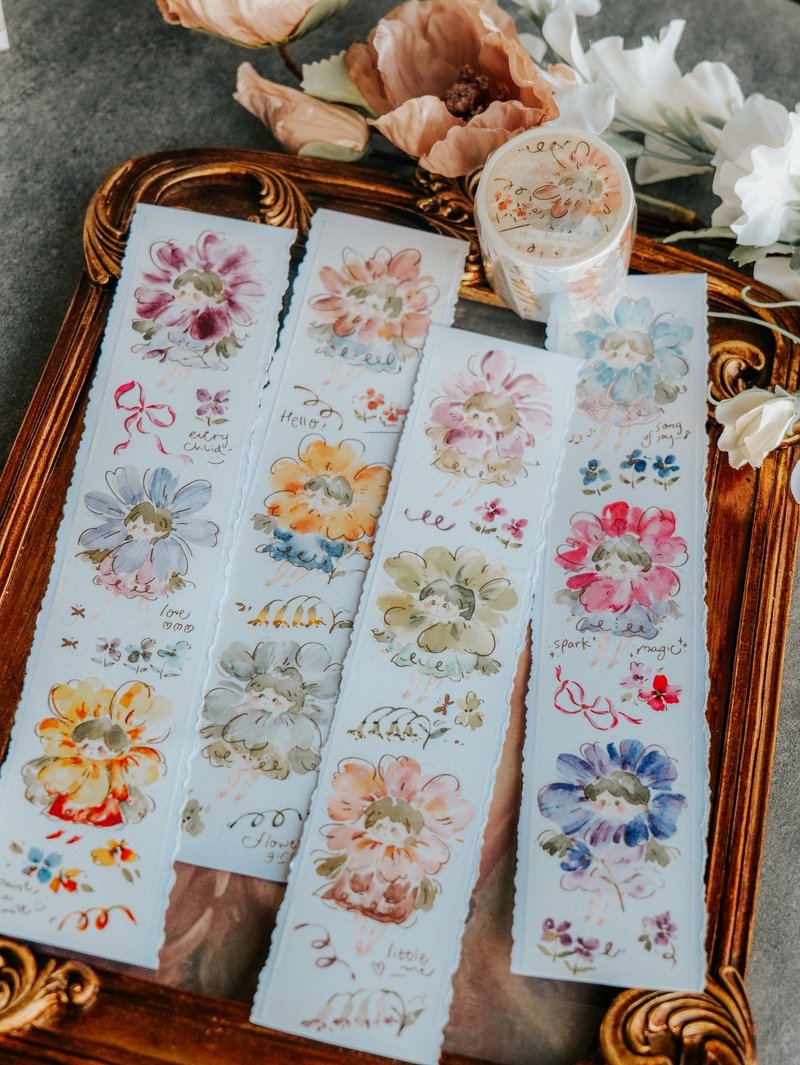 Flower Girls Washi-tape with Rose Gold Foil - มาสกิ้งเทป - กระดาษ หลากหลายสี