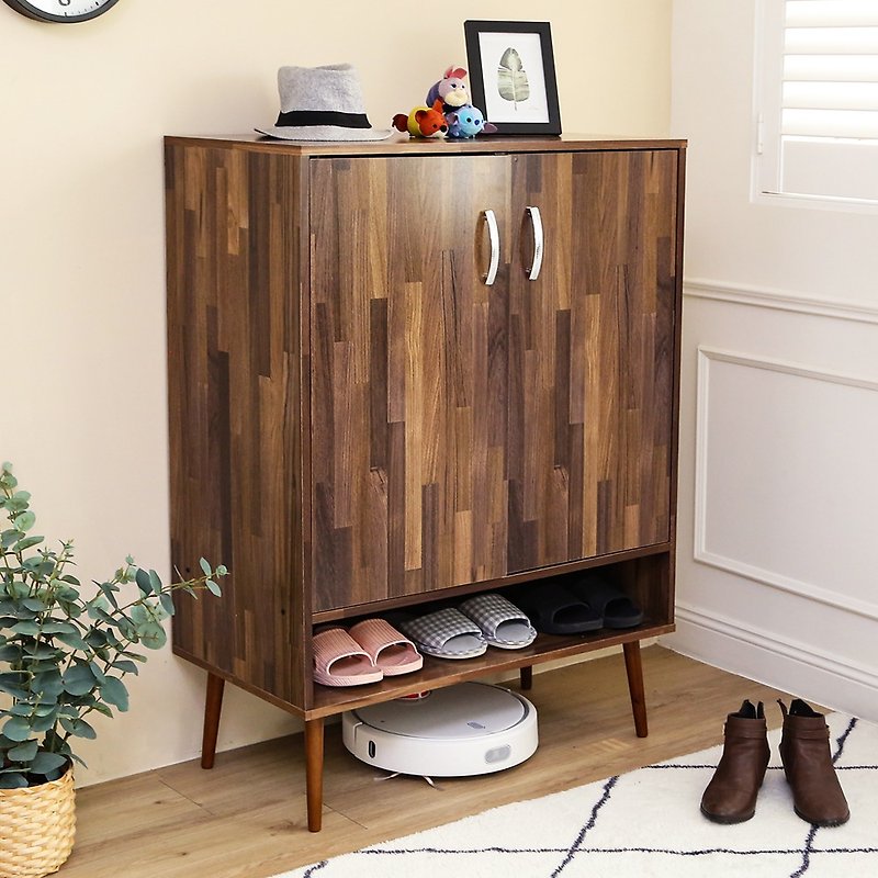 [Slowly] MIT Deepened Solid Wood Leg Double Door Storage Shoe Cabinet Storage Shoe Cabinet Cabinet Shoes - Storage - Wood Brown