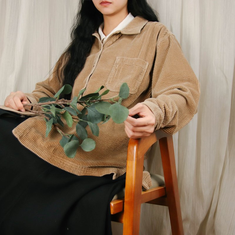 L.L.Bean粗織燈芯絨襯衫005, 淺棕 男女皆可【Tsubasa.Y 古著屋】 - 女襯衫 - 其他材質 卡其色