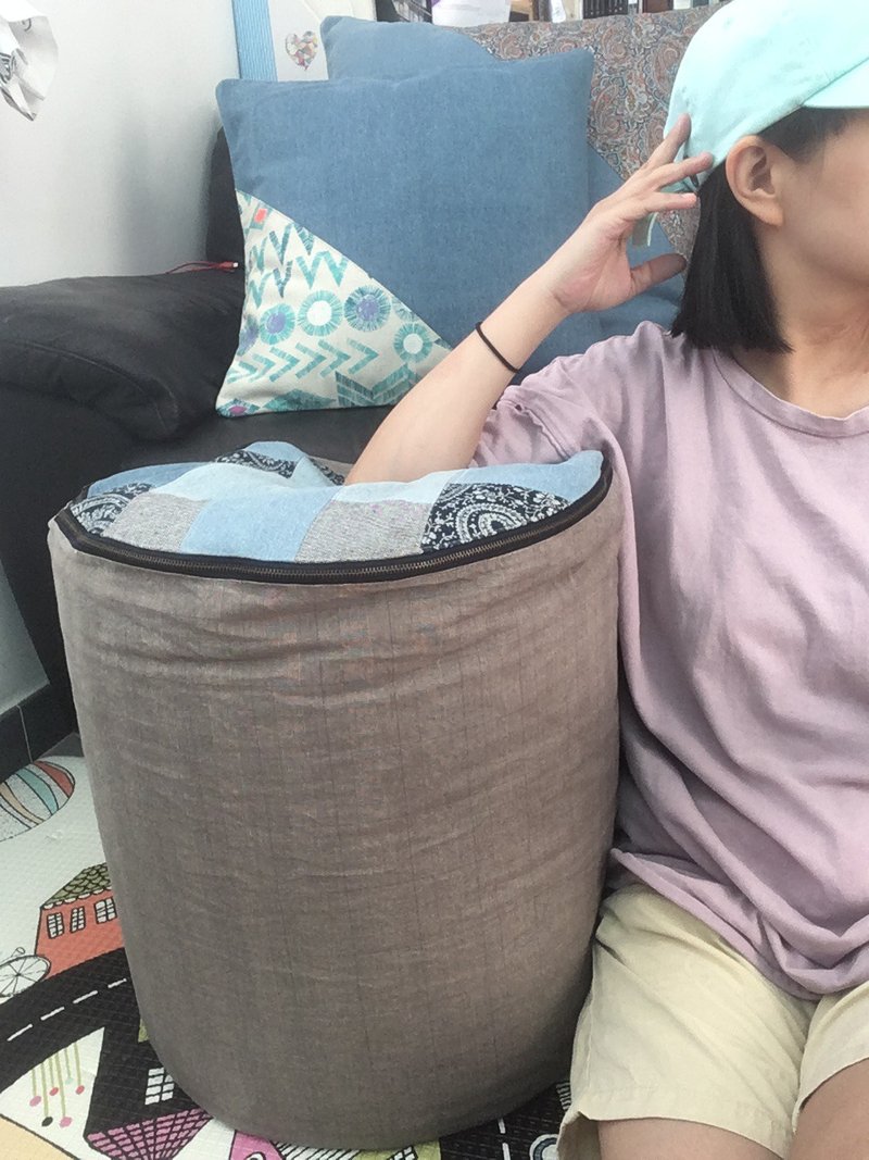 Denim Patchwork Pouf Bean Bag Stool 牛仔拼布豆袋椅 丹寧 - 椅子/沙發 - 棉．麻 藍色