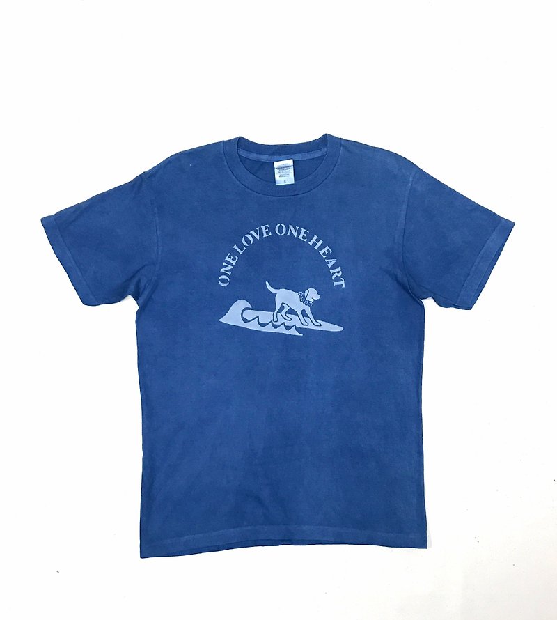 【Order production】 DOG / ONE LOVE TEE Indigo dye Aizen - Unisex Hoodies & T-Shirts - Cotton & Hemp Blue