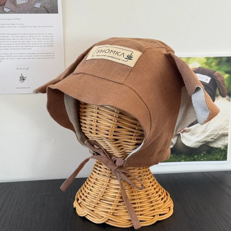 SHÓMKA 狐狸軟帽 FOX BONNET 51cm - 男/女童裝 - 亞麻 咖啡色