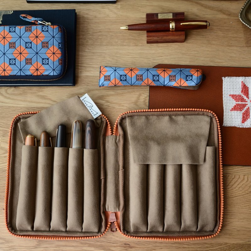 Kyokuhaku 10入拉鍊筆袋 重縫 - 鉛筆盒/筆袋 - 棉．麻 