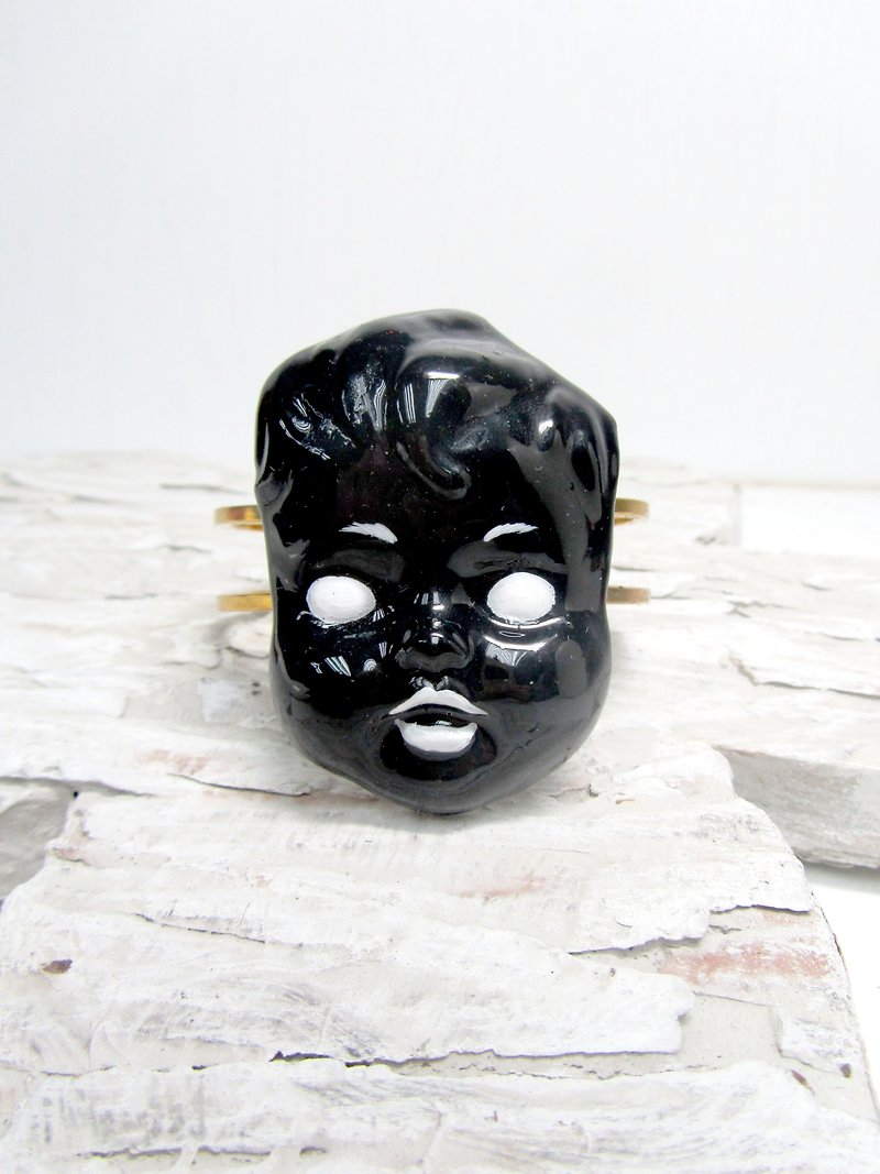 TIMBEE LO手作りの黒い顔のエジプトの神のブレスレットの模造陶器ポリマクレー - リング - 紙 ブラック