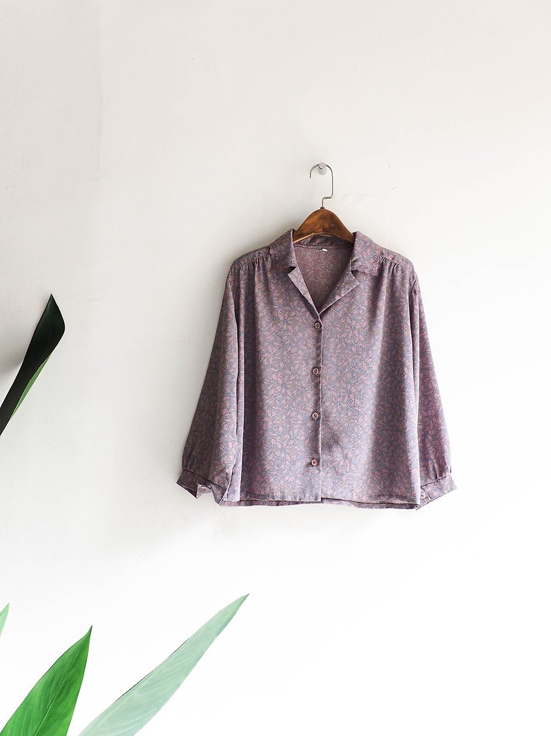 川ヒル - 新潟紫色の蓮の花のレースの襟のライトブルーウェーブスプリングアンティークシルクのシャツジャケットシャツオーバーサイズのヴィンテージ - シャツ・ブラウス - ポリエステル パープル
