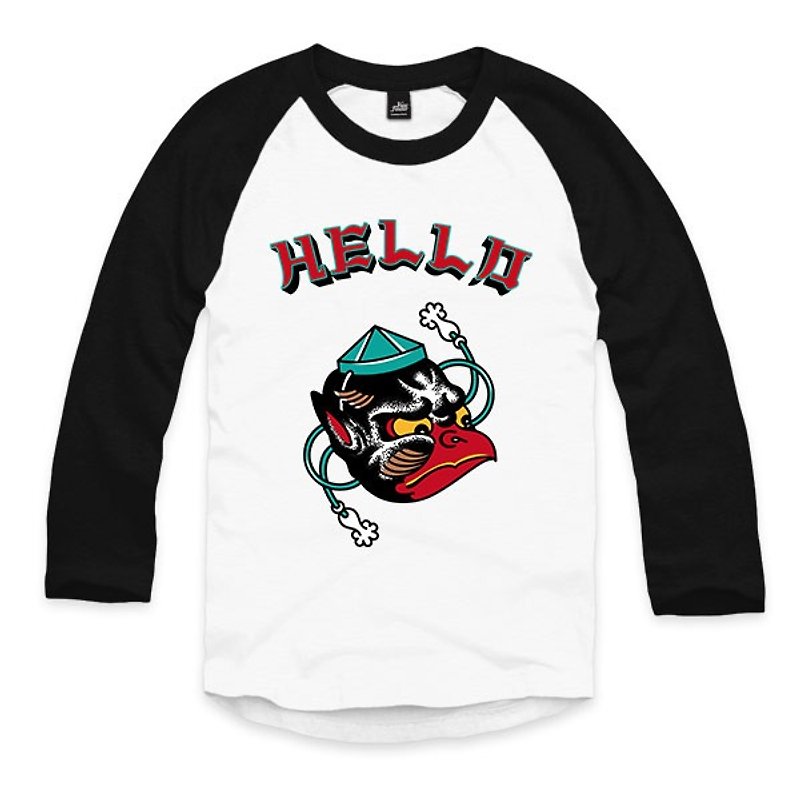 Great Tengu mask - White / Black - Sleeve Baseball T-Shirt - เสื้อยืดผู้ชาย - ผ้าฝ้าย/ผ้าลินิน 