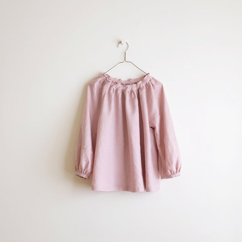 Daily Handmade Vintage Grey Pink Puff Sleeve Elastic Blouse Linen - เสื้อผู้หญิง - ผ้าฝ้าย/ผ้าลินิน สึชมพู