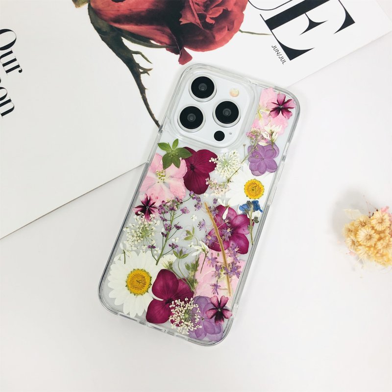 天然白紫色系押花手機殼適用於iPhone 16e Samsung S25 Ultra - 手機殼/手機套 - 植物．花 