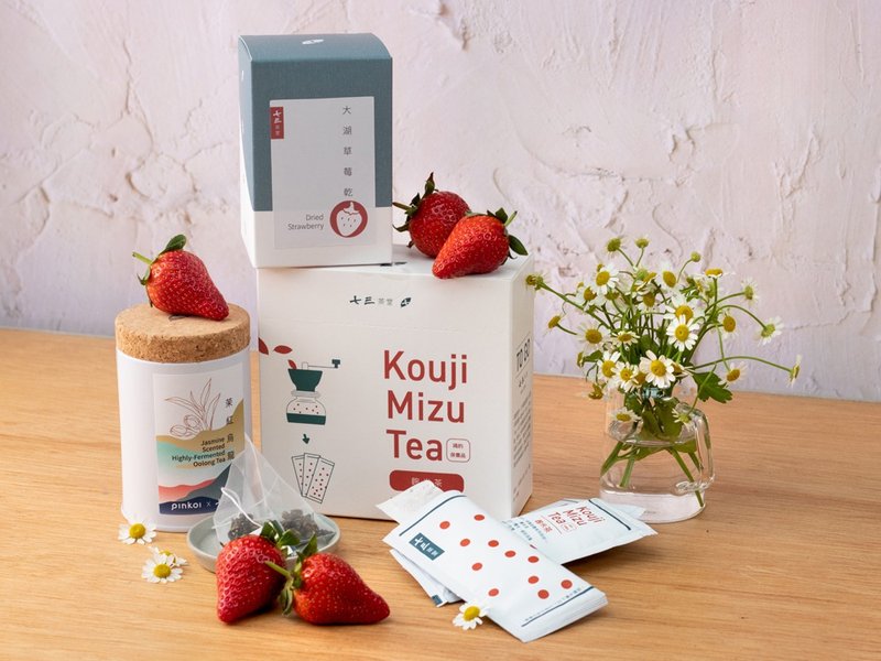 [Pinkoi Exclusive Set] Meili Rejuvenation Afternoon Tea Set - Jasmine Oolong + Koji Tea + Handmade Dried Strawberries - Tea - Other Materials White