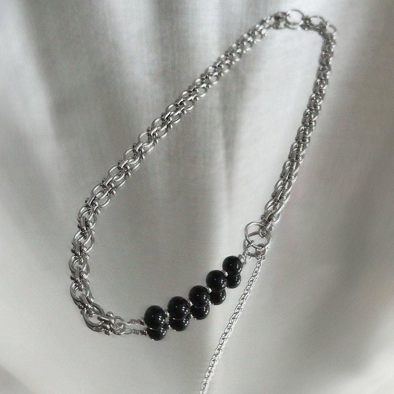 Unisex Black Beads Necklace - Necklaces - Other Materials Silver