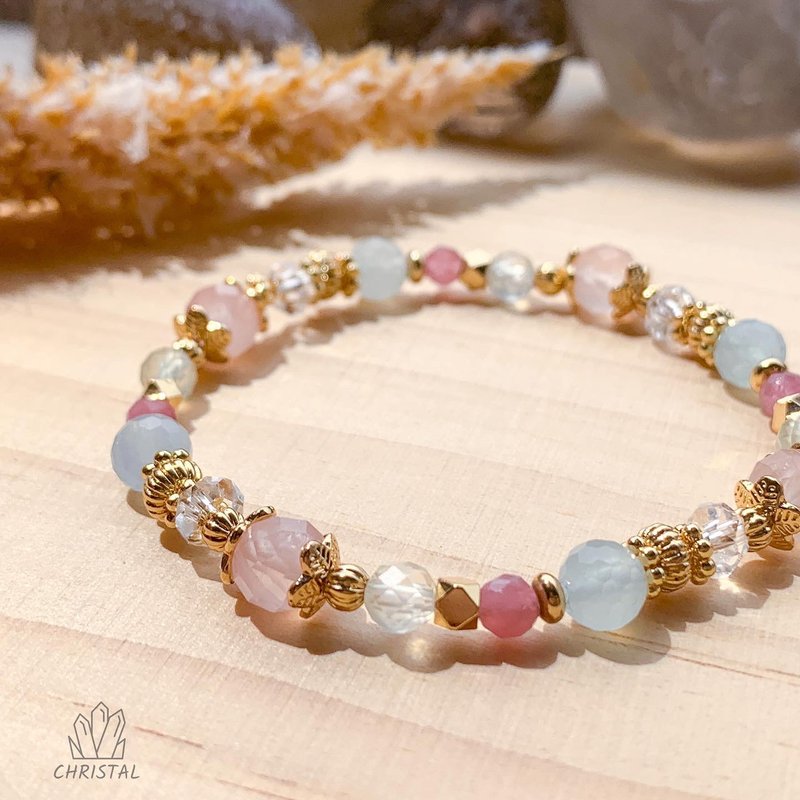 | Aquamarine, grape Stone, pink crystal, tourmaline, white crystal | - | career, stress relief, peach blossom - Bracelets - Semi-Precious Stones 