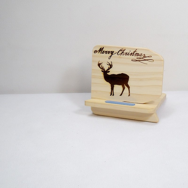 Christmas elk wood mobile phone holder customized customer word - Phone Stands & Dust Plugs - Wood Brown