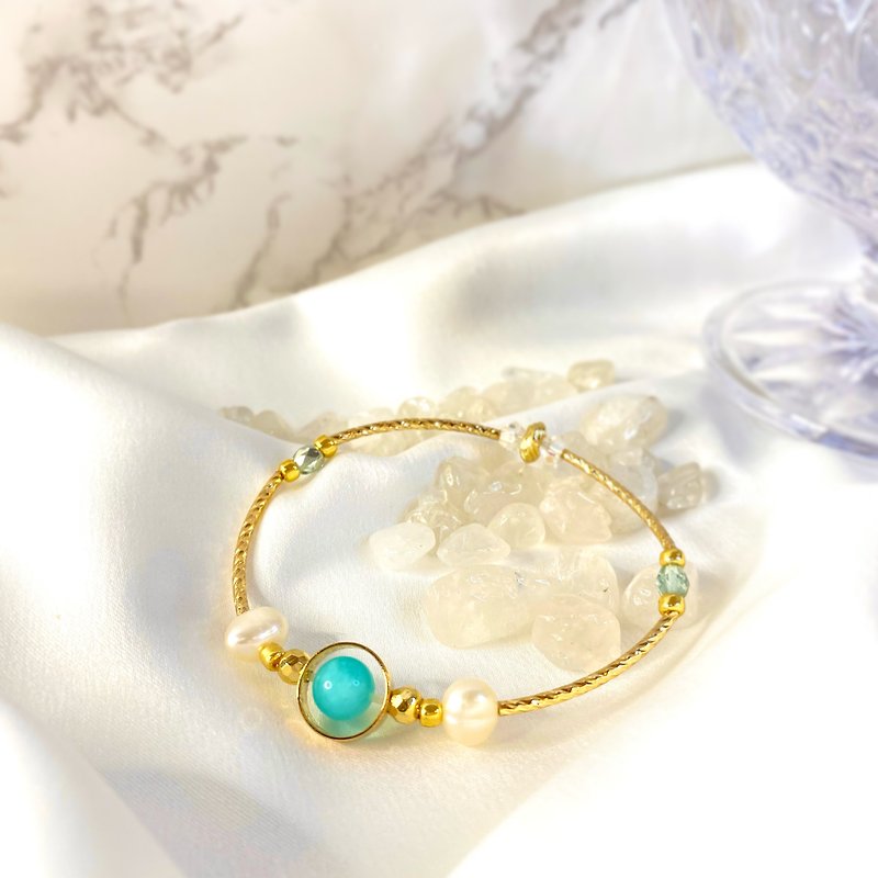 Natural Tianhe Stone Freshwater Pearl Confidence Hope Stone Bracelet - Bracelets - Crystal Green