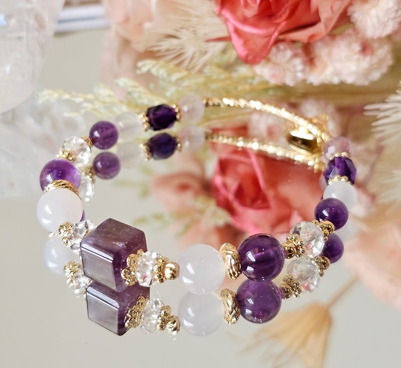 Abundance-Wisdom/Inspiration/Noble 2.0-Amethyst/White Agate/White Crystal/ - Bracelets - Crystal Purple