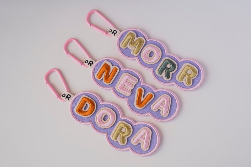 Three-dimensional embroidery English hang tag-Pink - พวงกุญแจ - งานปัก 