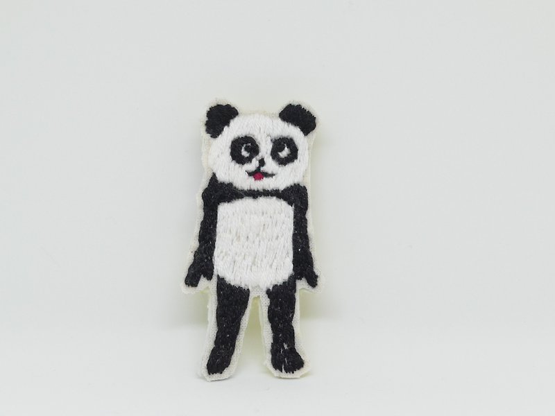 Embroidered brooch costume panda - Brooches - Cotton & Hemp White