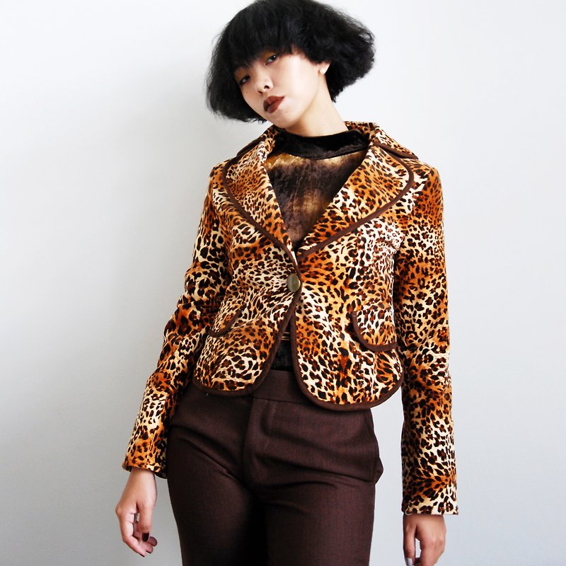 Pumpkin Vintage. Ancient leopard-print suede suit jacket - เสื้อสูท/เสื้อคลุมยาว - วัสดุอื่นๆ 