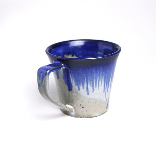 明芽窯(Bardur 陶藝) 明芽窯 l 柴燒藍流灰釉把杯 杯子 陶杯 藍 灰 咖啡杯 馬克杯 H8