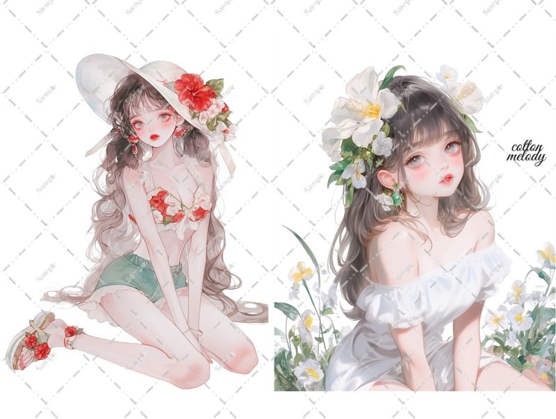 original sticker no.6601 人物ステッカー オリジナルステッカー 人物ステッカー 女の子ステッカー オリジナル人物ステッカー - 貼紙 - 紙 