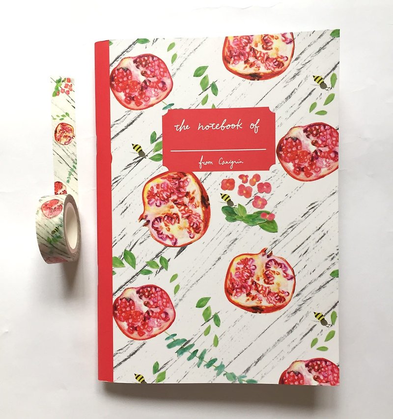 Pomegranate and Bee Marbled A5 Flower Notebook - สมุดบันทึก/สมุดปฏิทิน - กระดาษ สีแดง