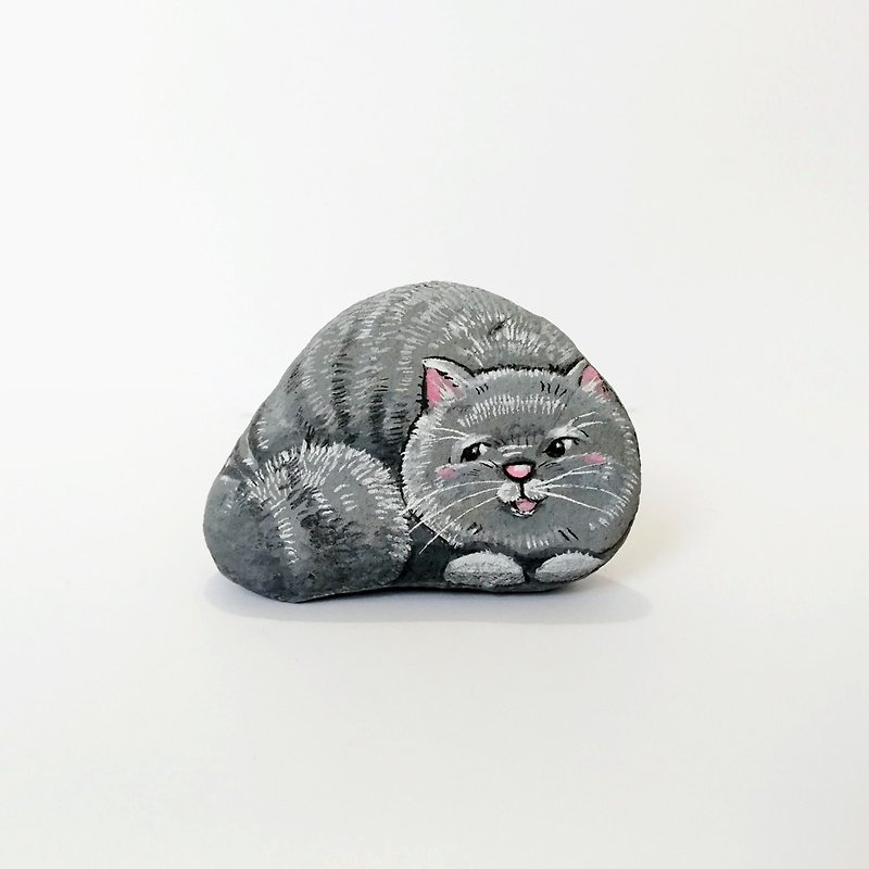 Grey cat stone painting. - Other - Stone Gray