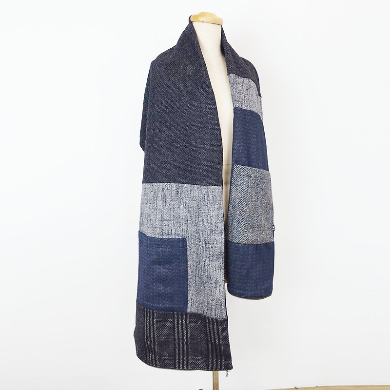 Urb Multi-layer Long Loop Towel with Zipper Panel / Black - Knit Scarves & Wraps - Wool Black