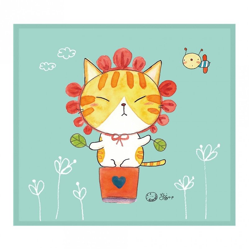 Illustrator series cat small p-Yuan Yuan pretending to be a flower ll wiping cloth - กล่องแว่น - เส้นใยสังเคราะห์ สีเขียว