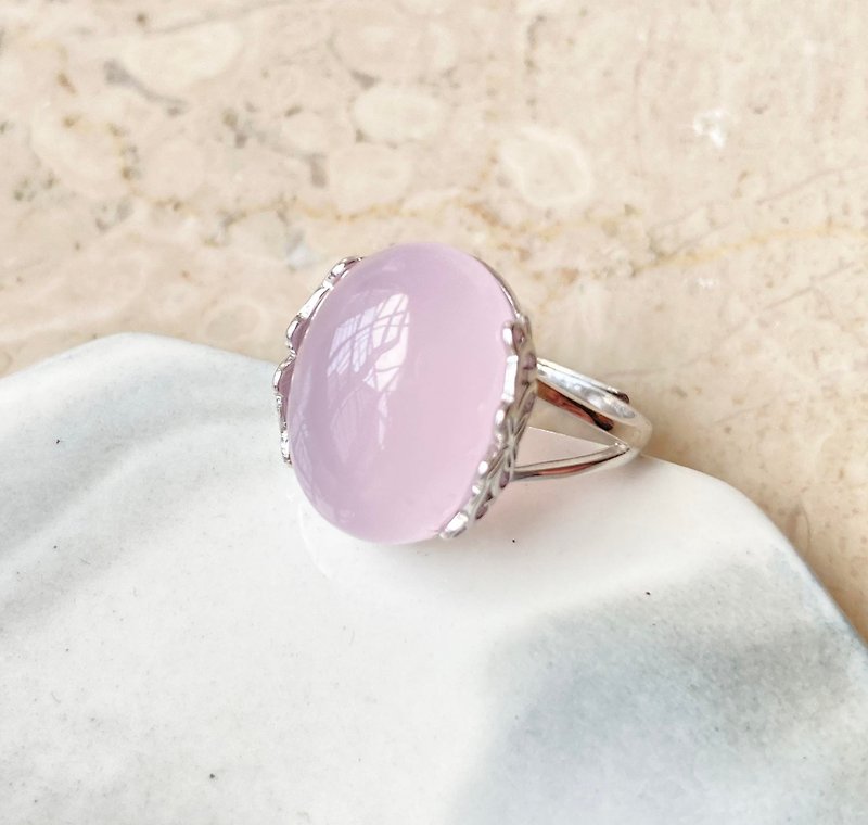 Pink Jade With 925 Sterling Silver Ring Stone Gemstone Light Jewelry Semi Gemstone - แหวนทั่วไป - เครื่องเพชรพลอย สึชมพู