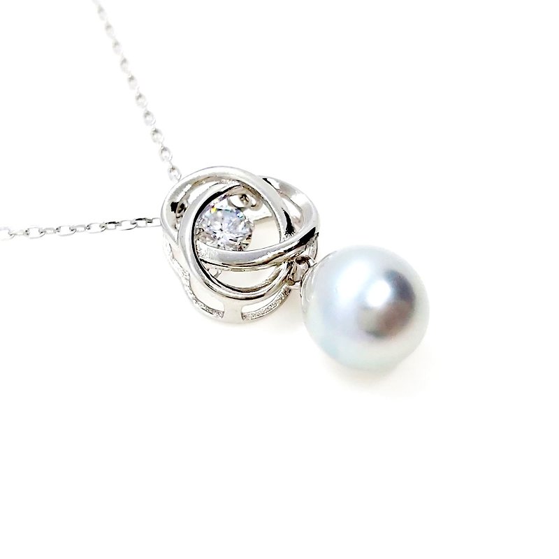 花環鋯石海水真多麻珍珠純銀項鍊 - 項鍊 - 珍珠 