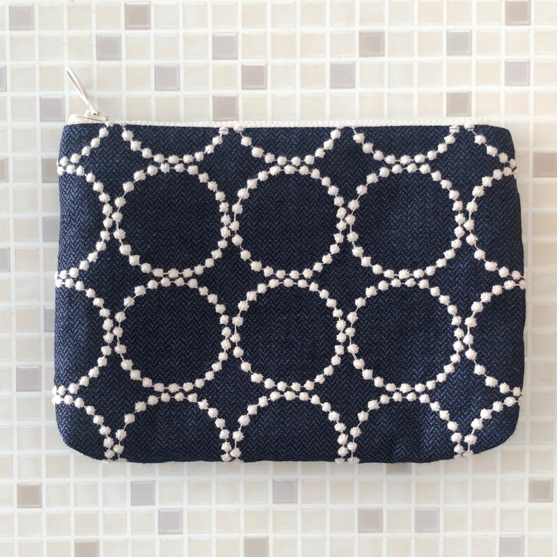 mina perhonen tambourine handmade circle pattern popular color made in Japan large makeup bag storage bag - Toiletry Bags & Pouches - Cotton & Hemp Blue