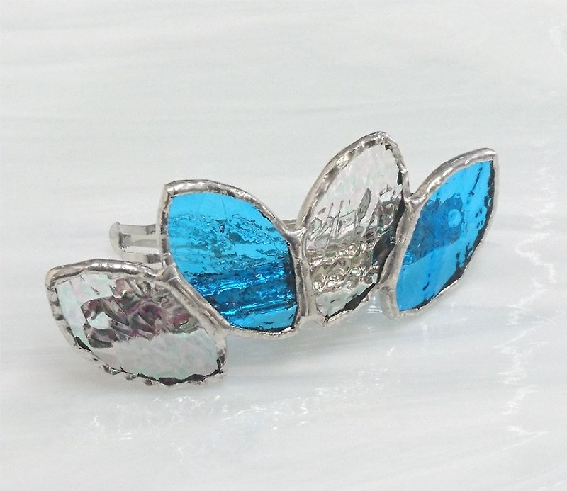 Stained glass barrette [Leaf] clear blue - Hair Accessories - Glass Blue