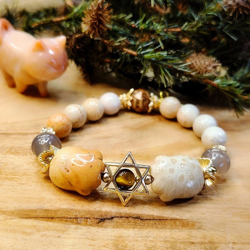 Feline Friend | Coral Jasper | Smoky Amethyst | Yellow Tiger Eye | - Bracelets - Crystal 