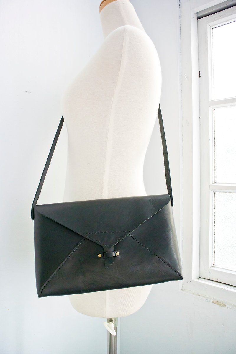 handmade leather handbag, crossbody,leather envelope bag_black - Messenger Bags & Sling Bags - Genuine Leather Black