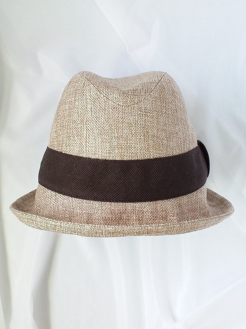リネンコットンと綿の紳士帽子（Fedora） - 帽子 - コットン・麻 カーキ