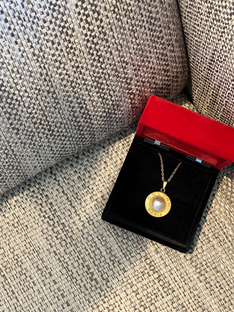 Celine 18K金環形珍珠吊墜中古頸鏈項鏈 原裝盒 情人節禮物 - 項鍊 - 其他金屬 金色
