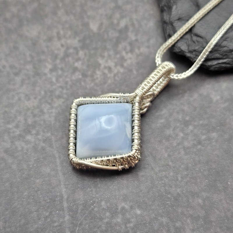 Blue Opal Wire Wrapped Pendant , Silver - สร้อยคอ - เงินแท้ 