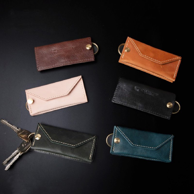 Key case, rotating key storage, coin purse, bill compartment, thin and light, Himeji horse leather, genuine leather, key holder, key ring, smart key, double ring, birthday, personalized, gift - ที่ห้อยกุญแจ - หนังแท้ หลากหลายสี